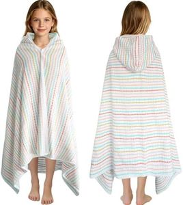 VOOVA & MOVAS Big Kids Hooded Towel Wrap, 8+, 100% Cotton,White Multi Color