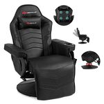 POWERSTONE Gaming Recliner Massage Gaming Chair with Footrest Ergonomic PU Leather Single Sofa with Cup Holder Headrest and Side Pouch, Adjustable Living Room Chair Seating, Black