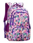 SellerFun Girl Geometric Printed Primary Junior High University School Bag Bookbag Backpack(2# Purple,35L)