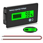 VooGenzek Battery Capacity Voltmeter Meter Monitor, Lead-acid Lithium Li-ion Battery Capacity Meter Voltage Tester, LCD Display DC 12V 24V 36V 48V 60V 72V Battery Meter, Green Light