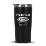 Triwol 2024 Retirement Gifts for Men and Women, Funny Retired 2024 Not My Problem Any More Tumbler Gift 20 oz Black, Retiring Present Ideas for Office Coworkers, Boss, Teacher, Doctor, Husband, Dad