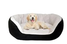 Fillaxy device Fleece Super Soft Dog & Cat Bed : Machine Washable, Skin Friendly with Anti Slip Bottom for Indoor & Outdoor Purpose | Dual Color |Durable| Calming Dog Bed (Black Grey, L)