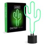 Amped & Co - Cactus Neon Desk Light, Indoor Decorative Room Lamp, White Glass / Green Glow, Large 16.5x6.7"