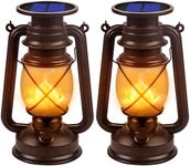 Solar Lantern Outdoor Hanging Solar Lights Dancing Flame Vintage Led Waterproof Camping Lamps, Landscape Decor for Table Patio Garden Yard Pathway Porch 2Pack (Orange Flame)