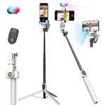 Smartphone Gimbal Stabilizer, 2-Axis Stabilizer Face Tracking Without APP - 4 in 1 Cellphone Gimbal Stabilizer for iPhone&Android Extended 108cm Rod with RGB Fill Light, AOCHUAN M2PRO White