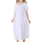 BLOMDES Princess Nightgown for Little Girls Cotton Sleep Dress Short Sleeve White for 5-6 Years