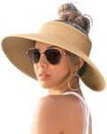 FURTALK Sun Visor Hats for Women Wide Brim Straw Roll Up Ponytail Summer Beach Hat UV UPF 50 Packable Foldable Travel