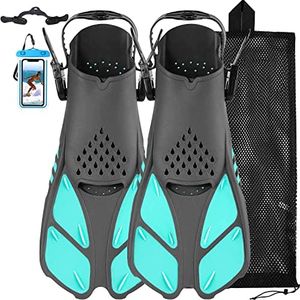 Snorkel Fins, Happyouth Swim Fins Open Heel Adjustable Swim Flippers Travel Size Short Fins with Mesh Bag for Snorkeling Diving Swimming Adult Men Women Kids Swimming Flippers