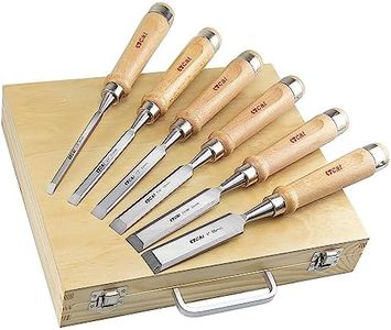 C&T 8 Pieces Premium Wood Chisel Set with Wooden Case,6 Pieces Wood Chisel with 2 Sharpening Stone,Woodworking Carving Chisel Kit,Chrome Vanadium Steel Chisel