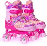 Nattork Kids Roller Skates for Girls Kids, 4 Sizes Adjustable Fluorescent Quad Skates with Light up Wheels - Cool Birthday Gift for Indoor Outdoor Sports