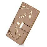 INOVERA (LABEL) Cream Vegan Leather Women's Leaf Bi-fold Card Coin Holder Long Purse Clutch Wallet (KK22)