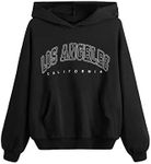 SHENHE Girl's Casual Fashion Los Angeles Hoodie Graphic Long Sleeve Hooded Sweatshirt Black 10-11Y