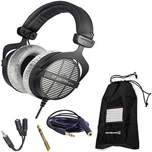 beyerdynamic DT 990 Pro 250 Ohm Open-Back Studio Mixing Headphones Bundle -includes- Soft Case, Headphone Splitter, and More