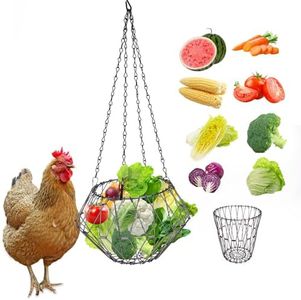 GHWMYD Hanging Chicken Feeder Accessories, Foldable 6.5Inch Large Poultry Vegetable Fruits Feeder Basket with 4pcs Hanging Chain, Veggie Treat Ball Boredom Toys for Chicken/Hens/Duck/Rabbits' Coop