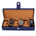 Leather World Watch Box Holder Organizer Case in 6 Slots of Watches for Men and Women (Blue)