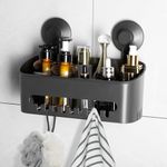 Luxear Shower Caddy Suction Grey Shower Caddy No Drilling Max Hold 20KG Shower Shelf Suction Holder Shower Organiser Heavy Duty with Hooks for Bathroom Storage Shower Accessories Kitchen Rack