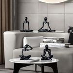 Street27® 4pcs Decorative Abstract Thinker Men Statue showpiece Set | Home Decor Items|Premium PVC Modern Art showpiece for Home Decor Living Room Bedroom Bookshelf Desktop Table Office Gift (Black)