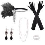 PLULON 8 Pieces 1920s Flapper Great Accessories Set Fashion Roaring 20's Theme Set with Headband Headpiece Long Black Gloves Necklace Earrings for Women(Style 3)