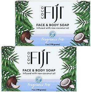 Coco Fiji Soap Bar for Face and Body Infused With Organic Coconut Oil, Fragrance Free, Essential Oil, Natural Soap for Moisturizing & Pore Purifying Skin, 7 oz,Pack of 2