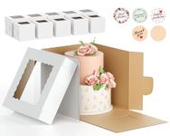 10Pcs Corrugated Cake Boxes in 2 Sizes - 12x12x12 & 10x10x10 Inch Tall Cake Box with Window, Thick Bakery Dessert Boxes, Disposable Cardboard Cake Carrier for Layer Cakes, Birthday, Wedding, Party