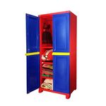 Nilkamal Freedom Big 1 (FB1) Compact Plastic Cabinet for Storage | 3-Year Warranty | 4-Shelf Storage Cupboard | Multi Organizer for Home, Wardrobe, and Kitchen | Clothes Almirah | Blue/Red & Yellow
