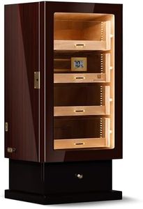 Woodronic LED Lighted Cigar Cabinet Humidor for 200-250 Cigars with Accessory Drawer, Crystal Humidifiers, USB Cables for Electric Humidifiers, Lock & Keys and Spanish Cedar Lining, Gift for Fathers