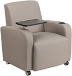 Flash Furniture George Gray LeatherSoft Guest Chair with Tablet Arm, Front Wheel Casters and Cup Holder