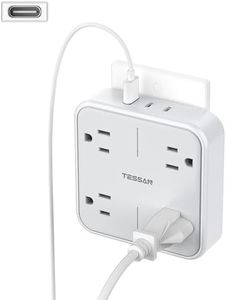 Multi Plug Outlet Extender, TESSAN 4 Outlet Splitter 3 USB Wall Charging Ports (2 USB C), Wide Spaced Multiple Expander Surge Protector for Office, Home, College Dorm Room