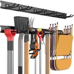 Garage Tool Storage Organizers Wall Mounted with 6 Removable Hooks and 3 Board, Super Heavy Duty Powder Coated Steel Garden Tool Hanger Rack for Chair, Broom, Mop, Rake Shovel & Tools