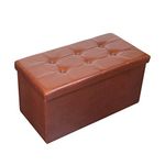 HomeHarmony® Luxurious Quality PU Leather Ottoman with Tufted Button Lid Folding Storage Ottoman Seat Toy Box Chest Chair Living Room Bedroom Storage (Chestnut, Large)