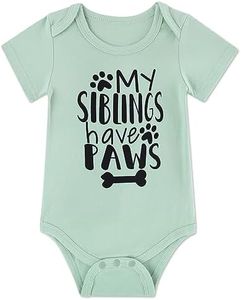 Funnycokid Newborn Baby Boys Girls My Siblings Have Paws Bodysuit Green Short Sleeve Pregnancy Romper Unisex Announcement Shower Gender Neutral Gift Gray Jumpsuit 3-6 Months