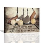 Golf Wall Art Sports Theme Golf Pictures Wall Decor Motivational Quotes Never Let It Rest Canvas Prints Painting Vintage Golf Poster Modern Framed Artwork for Bedroom Living Room Golf Course 16"x12"