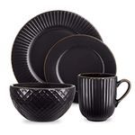 Tower T867002BLK Empire 16 Piece Dinnerware Set, Stoneware, Black and Brass