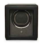 Wolf Cub 461103 - Automatic Watch Winder for 1 Watch with Glass Cover - Black Vegan Leather, Chrome Finish and Grey Grosgrain Faceplate - Wolf Patented Rotation Technology