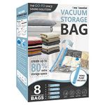 8 Pack Vacuum Storage Bags, Space Saver Bags (2 Jumbo/2 Large/2 Medium/2 Small) Compression Storage Bags for Comforters and Blankets, Vacuum Sealer Bags for Clothes Storage, Hand Pump Included