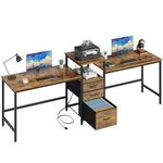 GYIIYUO 94.5'' Two Person Desk with Charging Station, Long Desk with 3 Fabric Drawers and Printer Shelf, Double Computer Desk, 2 Person Writing Study Table Workstation for Home Office, Rustic Brown