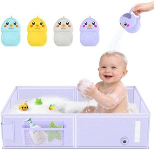 Collapsible Baby Bathtub, Foldable Toddler Bath Tub with Chick Pattern Bath Rinse Cup, No Assembly Portable Travel Bathtub for 6M-5Y, Ideal for Shower, Travel Essentials & Baby Registry Gift