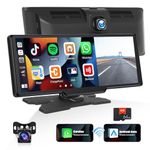 UNITOPSCI Portable Wireless CarPlay Android Auto Car Stereo with Dash Cam 9.3 Inch Car Play Screen Radio Touchscreen Support DVR Bluetooth Voice Control GPS Navigation FM Transmit+ 64G TF Card