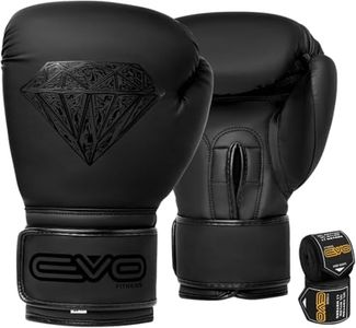 EVO Boxing Gloves with Hand Wraps for Men and Women with Leather Pro Gel for Muay Thai Kick Boxing Sparring Fighting & Training (Black, 12 OZ)