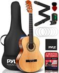 Pyle Classical Acoustic Guitar Kit, 3/4 Junior Size Instrument for Beginner Kids, Adults, 36” Natural Gloss