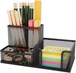 UVGVA Mesh Pen Holder for Desk 3 Compartment Desk Organizer for Pens Pencils Sticky Notes Office Accessories