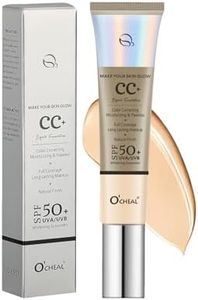 O'CHEAL CC Foundation with SPF 50+, Full Coverage Moisturizer Color Correcting Cream Concealer Powder Foundation, Lightweight Waterproof Oil-Free Pre-makeup Primer for All Skin Types (Nature)