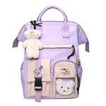 AoMoon Kawaii Backpack Lovely Pastel Rucksack for Teen Girls Aesthetic Student Bookbags with Kawaii Pin and Cute Accessories, Purple-f, One Size, Kawaii