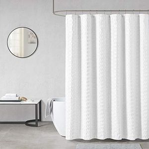 Madison Park Metro Bathroom Shower, Textured Woven Clipped Design Modern Mid-Century Privacy Bath Fabric Curtains, 72"x72", White (MP70-6707)