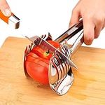 Best Utensils Tomato Slicer Lemon Cutter 18/8 Stainless Steel Multipurpose Round Fruit Tongs Onion Holder Easy Slicing Kiwi Fruits & Vegetable Tools Kitchen Cutting Aid, Dishwasher Safe