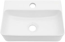 Couoko 14 x 10 Inch Wall Mount Rectangle Bathroom Sink White Porcelain Ceramic Small Vessel Sink Modern Vanity Classic Lavatory Basin Sinks 14"x10"x4"