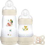 MAM Easy Start Colours of Nature Starter Self Sterilising Anti Colic Starter Set, Non-Shiny Matt Finish Newborn Bottle Set and Soother, Newborn Essentials, Cream (Designs May Vary)