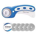 45mm Rotary Cutter with 5pcs Extra Blades, Ergonomic Handle Rolling Cutter with Safety Lock for Fabric, Leather, Crafting, Sewing, Quilting, Fabric Rotary Cutter Perfect for Left & Right Hand(Blue)