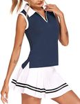 HOTLOOX Womens Golf Tennis Polo Shirt Sleeveless V Neck UPF 50+ Athletic Yoga Tank Tops Navy Blue L