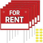 Soaoo 5 Pack 12 x 16 Inch for Rent Sign with Stand for Rent Sign Kit Double Sided Yard Sign Stands Corrugated Plastic for Lease Sign with Directional Arrow Sticker for House Car Rental Supplies